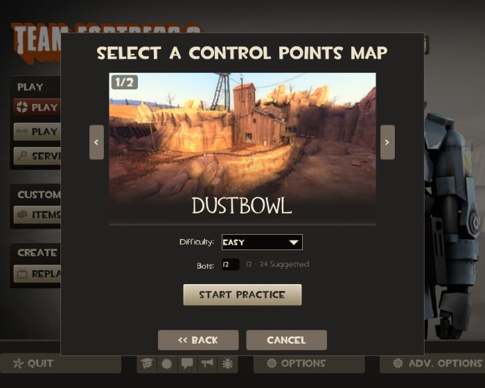 "Team Fortress 2" has a single-player "practice" option to hone your gaming skills.
