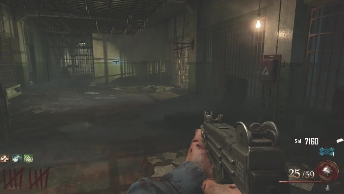 Infirmary - The electrical box is to your right. To get to the portal take a right at the end of the room.