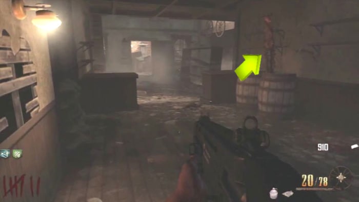 I am entering from the back door and moving towards the front door, so the saw is on my right.