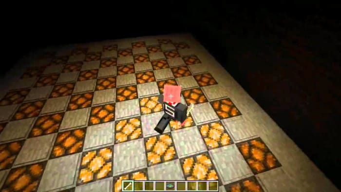 Here we see a floor constructed with redstone lamps and pressure plates. Stepping on the pressure plate will trigger the redstone lamps to light. It's a cool idea, and not the only one! Be creative!