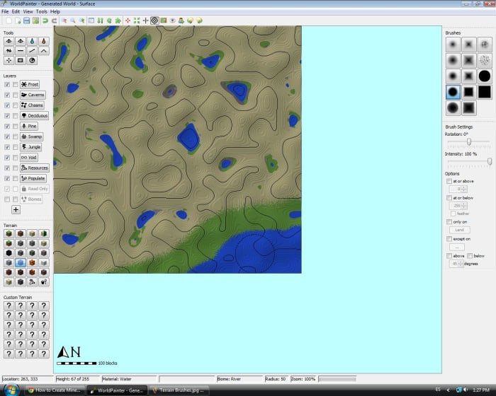 Using a solid, round brush will paint on grass more realistically than other brushes.
