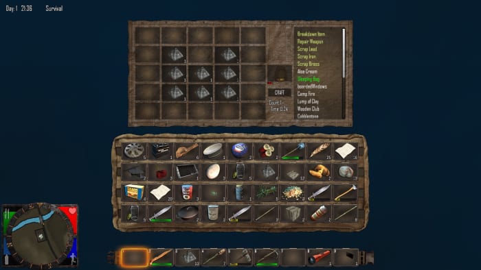 Arrange Stone in such a formation to build a forge, which is used to make advanced equipment. Not necessary for your first night, but definitely helps.
