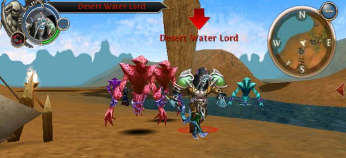 The Desert Water lord is near the Black Market, and it circles a small pond.