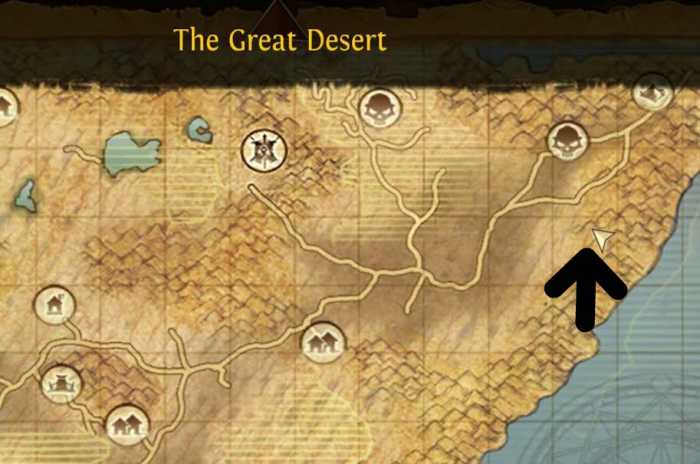 This is where the Desert Water Lord is located on the world map.