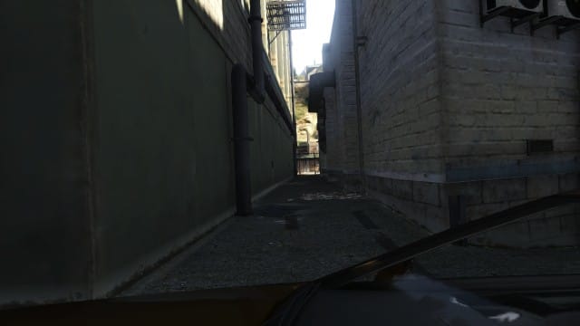 This alley is narrow enough to protect you from the vision of police helicopters and cruisers will pass you by if you don't draw attention.