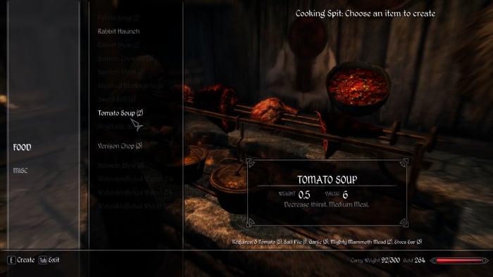 Cooking using the Realistic Needs and Diseases Skyrim mod.