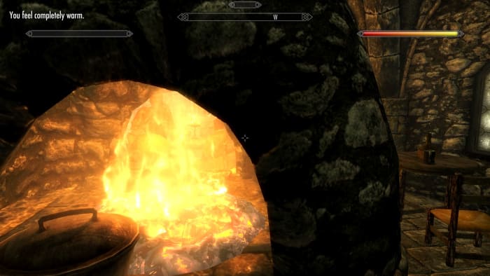 Now, I am warm and dry and ready to continue adventuring in Skyrim using the Frostfall mod.