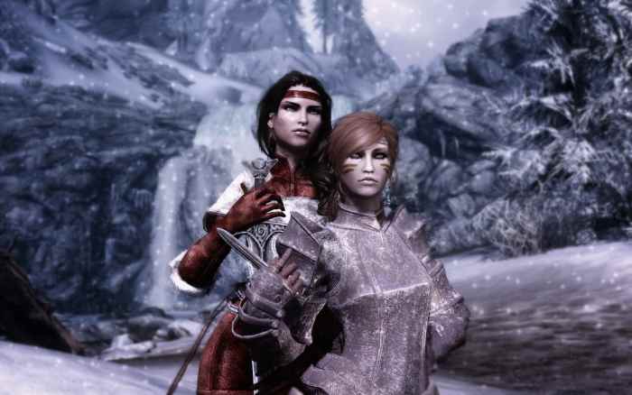 A player character in "Skyrim" wearing armour from the "Xenius Armour Compilation" mod.