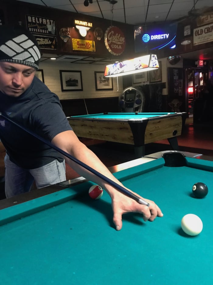 Another example of a weak bridge. Again, this causes inaccuracies in the aim of the cue and can result in miscues.