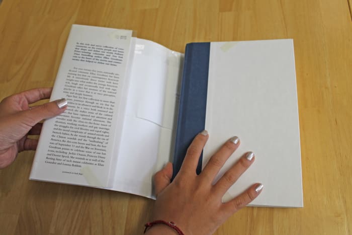 Take the original dust jacket off your book. You will be replacing it with one of these printable wizard-themed dust jackets.