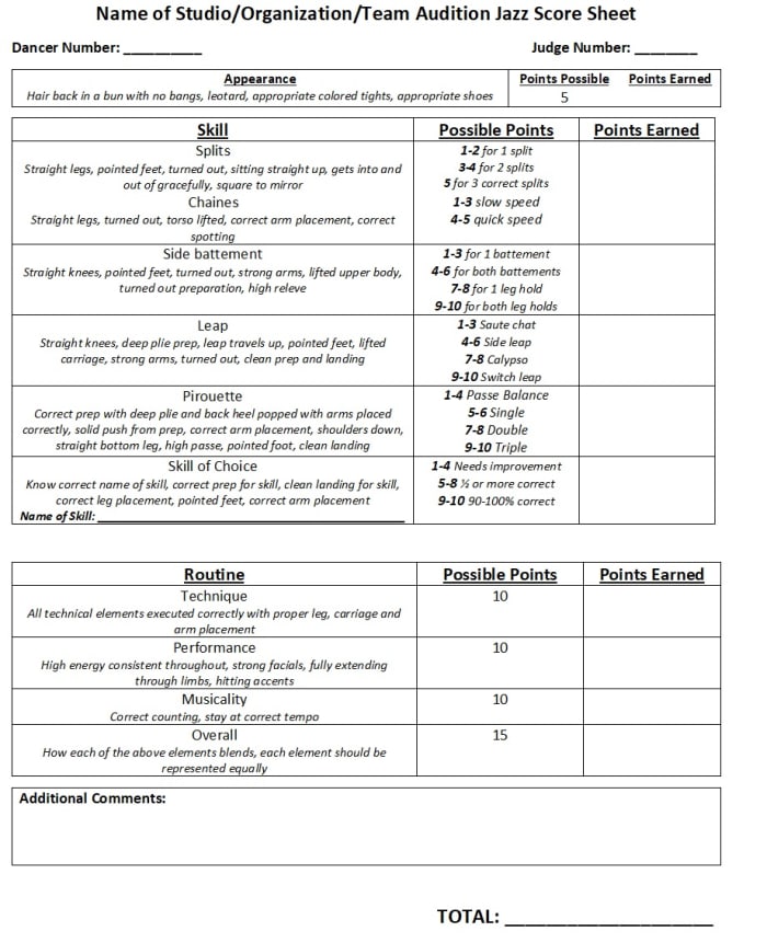 How to Create Score Sheets for Dance Auditions of Multiple Ages & Skill ...