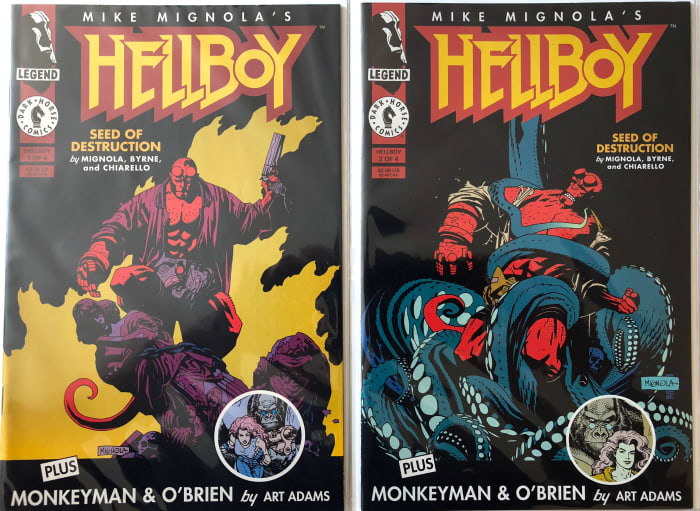Hellboy: Seed of the Demon issues #1 and #2 by Mike Mignola and John Byrne. Comics published by Dark Horse.