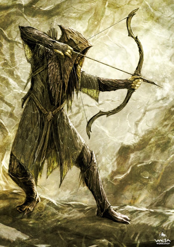 By Weta Workshop. Early designs for the Mirkwood Elves of the Hobbit movie I think best represent how the Green Elves of Ossiriand would have looked and operated.