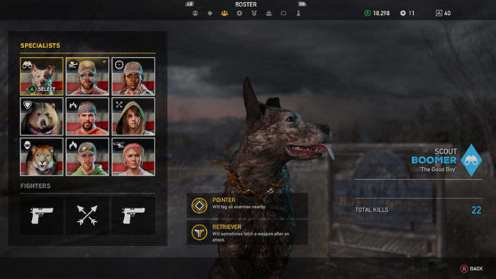 Companion Selection Screen: A quick view of the Companion, or Specialist, Selections.