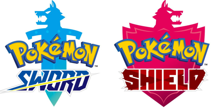 Logos for Pokemon Sword and Pokemon Shield. Note the wolf motif present in both logos. Could this be a preview of the new legendary Pokemon?