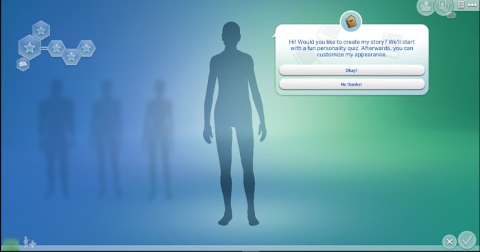 A simple quiz helps the program design the perfect Sim for the story you have in mind.