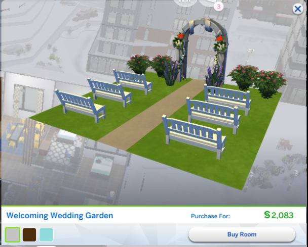 The "Welcoming Wedding Garden" is a pre-made room that you can purchase in build mode.