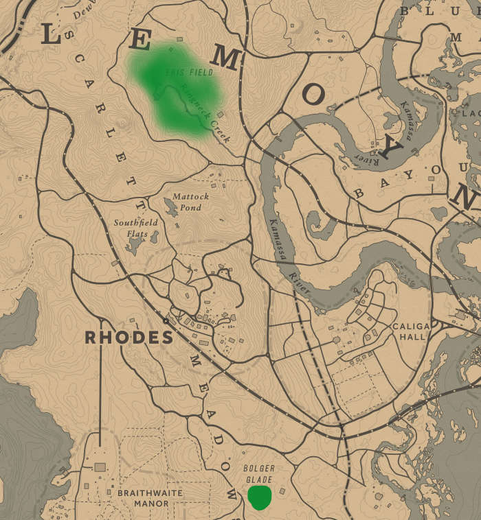The green dot/smudge is where you can find at least two Chipmunks for this Challenge. The green highlighted area, Ringneck Creek, is also a good place to search.