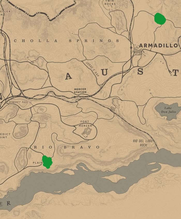 You can find one or two Condors at the Hanging Rock, north of Armadillo (upper right green smudge). You can also find a lone stationary Condor, perched on a rock, at Plainview (lower left green smudge).