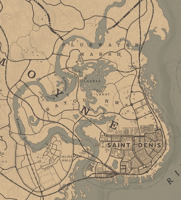 Every body of water within this screenshot is a great spot to fish for Bullhead Catfish. While using Eagle Eye look for the ones shaped like guppies.