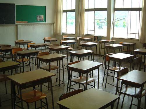 A classroom in Japan that looks almost like the very same classroom that I, along with my cousin, Donnie, engineered the Coolest Classroom Prank in our Junior High year.