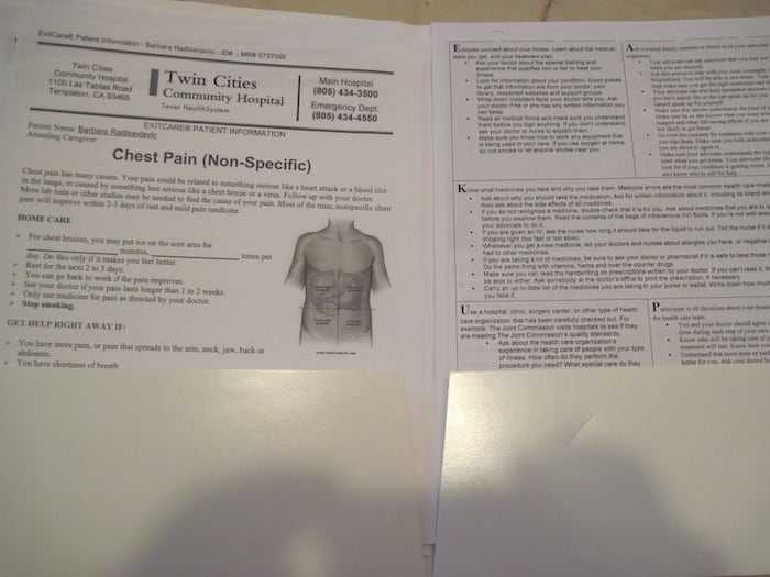 When I was discharged from the hospital, I received a folder containing my exit papers. This information is intended to help you at home.