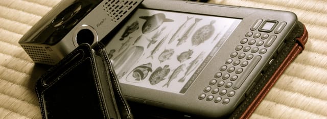 A light teaching toolkit - phone for audio listening exercises, mini-projector for visual prompts and a Kindle as a textbook and dictionary replacement.