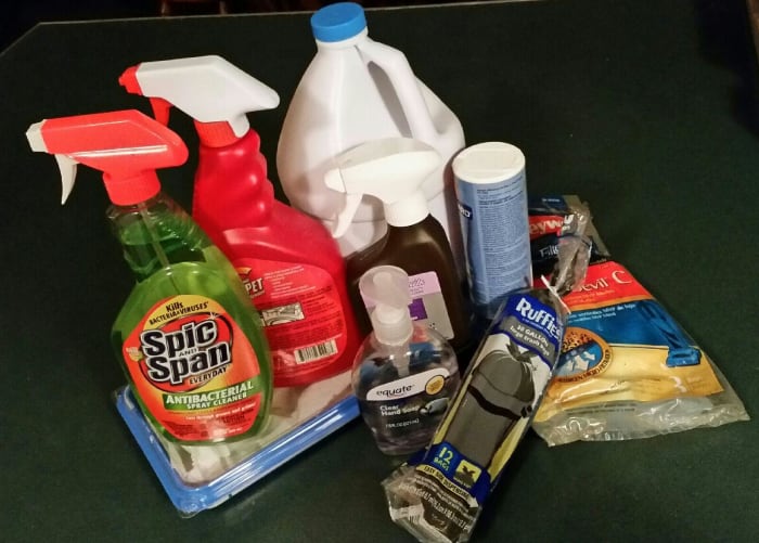 The attack used a lot of supplies! Garbage bags, tarps, bleach, hydrogen peroxide, and lots of laundry and hand soaps!