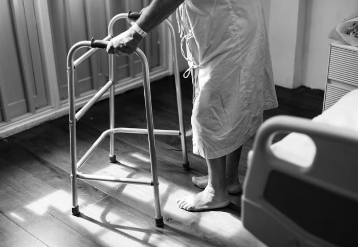 The elderly often need assistance—from caregivers or devices like walkers—to perform daily functions.
