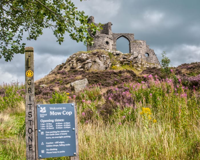 Mow Cop Castle (folly) falls within the Gritstone trail. Car park opening hours are as listed in the image. It can be a very busy place during spells of fine weather and securing a parking space locally may be difficult.