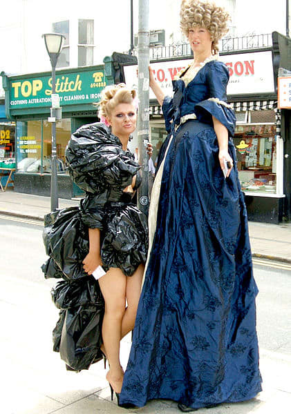 Two strikingly dressed models promote a hair dresser's. The girl on the right bears a strong resemblance to my friend, Rita.