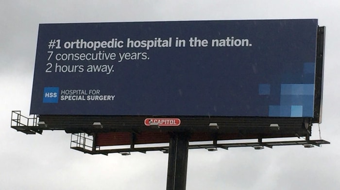 Patients do not typically make their choice of hospitals or physicians based on the claims of a billboard. Rather, choices are made based on availability, nearness, and quality of facility reputation.