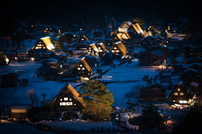 Night time view of Shirakawa Village