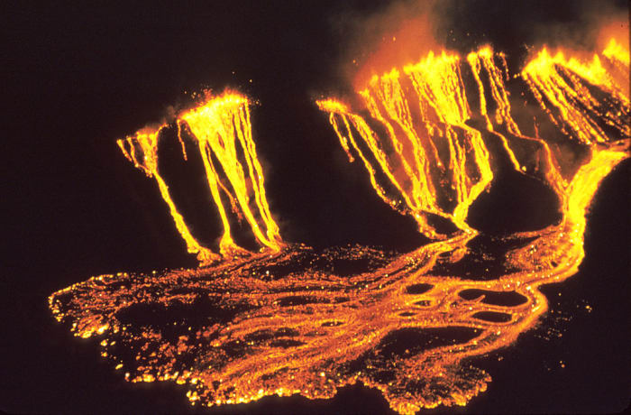 In 1959, Kilauea volcano in Hawaii produced some spectacular images, like this one here of its abundant and fertile lava flow.