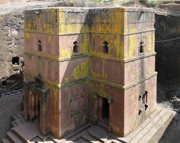The Church of St. George, located in Lalibela, Ethiopia, is a pristine example of an Ethiopian Monolithic Church.