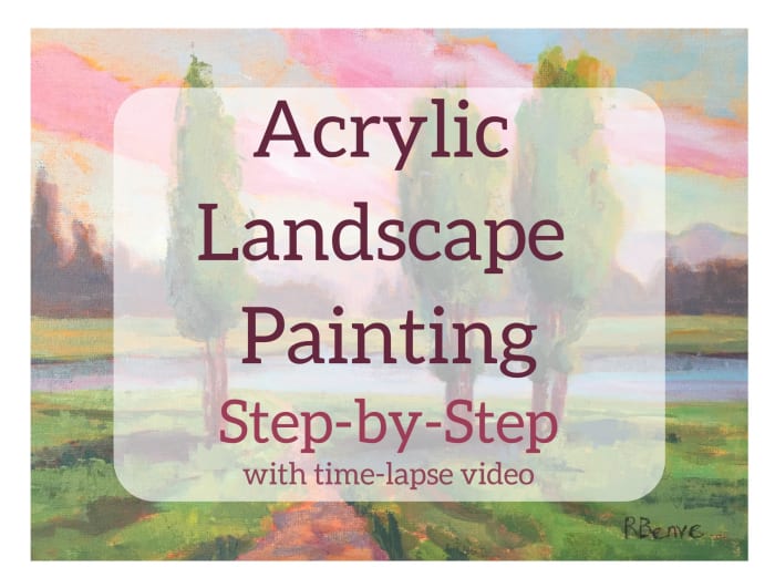 Acrylic landscape painting tutorial, step-by-step. Including a preliminary sketch and a color study.
