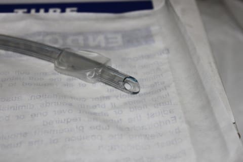 The cuff (balloon) near the end of the endotracheal tube. This cuff is inflated to block the windpipe. If acid or other stomach contents happen to reach the back of the throat, they (mostly) cannot pass into the lungs with the cuff inflated.