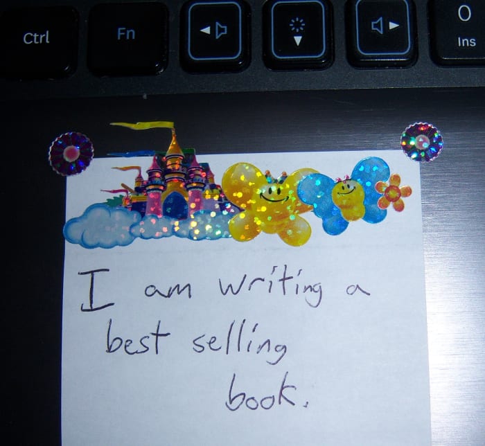 This is an affirmation that I am currently working with. It's stuck to my laptop, where I see it every time I sit down at my desk.