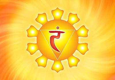 The symbol for the Solar Plexus Chakra, also known as Manipura.