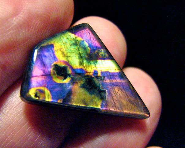 Polished spectrolite showing all the colors of the color spectrum.
