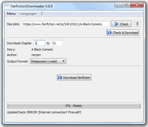 FanFiction Downloader is a standalone app which supports multiple formats and archives, making it easy to download fics from your desktop.