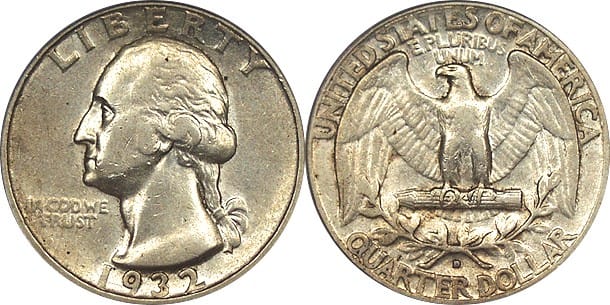 1932D Quarter, one of the rarest and most prized Quarters of the Washington Collection. Courtesy Coinpage.com