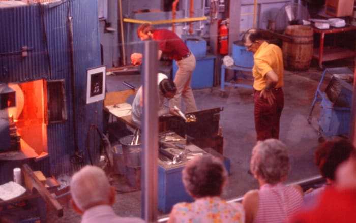 Steuben glass was constructed in an extremely precise manner. Shown here is the Steuben glassworks in Corning, New York, in 1976.