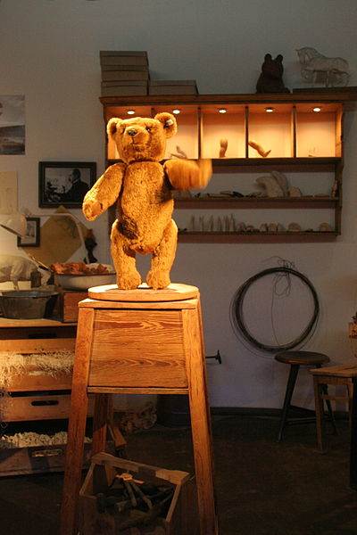 Replica of Steiff Teddy 55PB, the first Teddy Bear produced by the Steiff firm in 1903. Due to the delicate nature of its construction, no originals of this bear are known to exist.