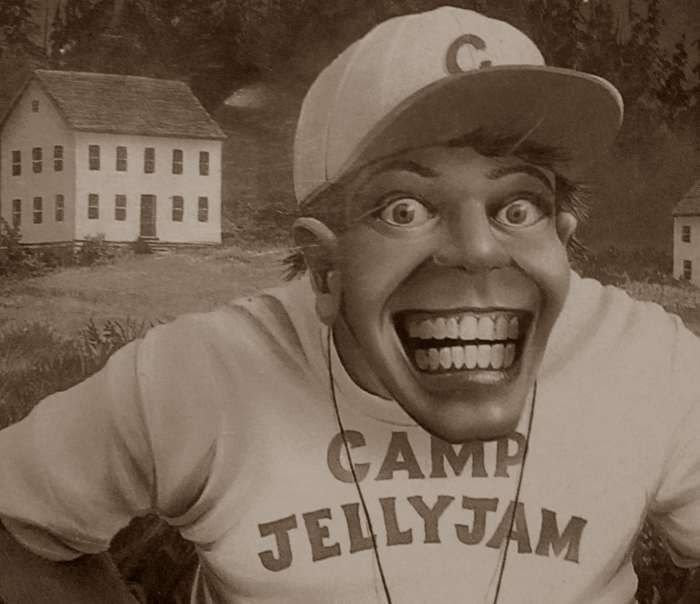 "Camp Jellyjam" counselor poses for smiling photo on the cover of Goosebumps #33!