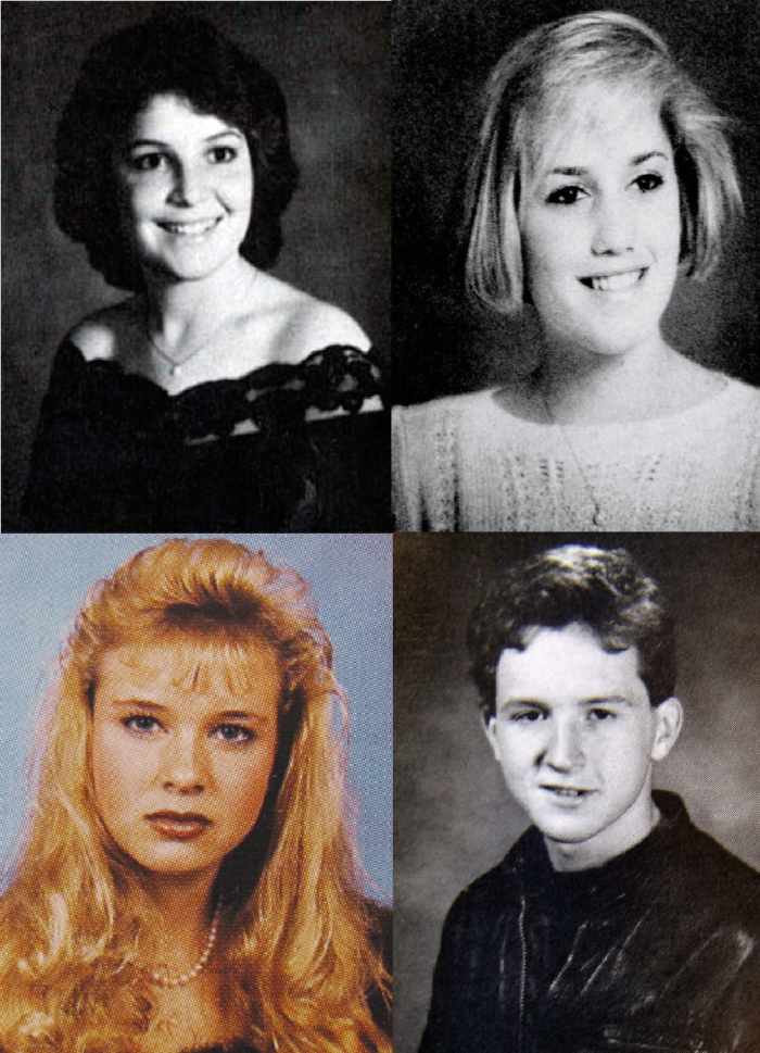 Identify the celebrities from their high school yearbook pictures. (Sarah Palin, Gwen Stefani, Rene Zellweger, and Louis C.K.)