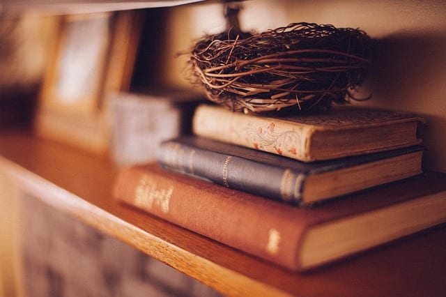 A mantle or shelf serves as a resting place for a book lover's treasured books.