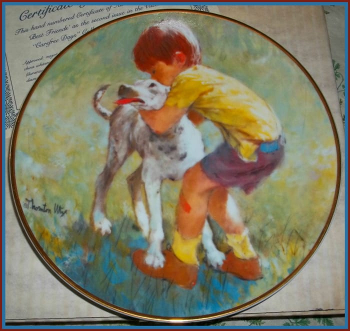 The Hamilton Collection limited edition collector plate from Viletta China, "Best Friends" by the artist Thornton Utz. It is the 2nd issue in the Carefree Days series of plates. This plate measures 8 1/4" across.