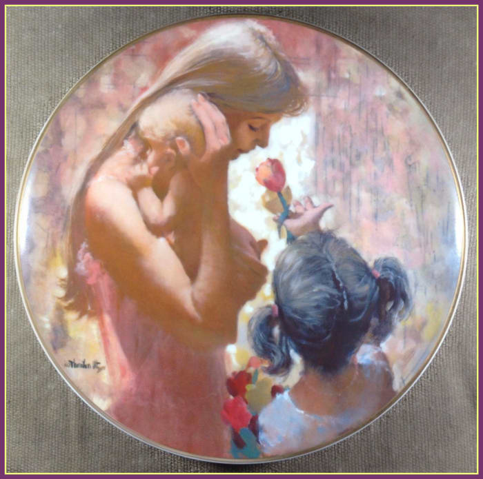 A strictly limited, first issue Mother's Day offering, A Gift of Love by Thornton Utz, was made in the year 1983 and is an Utz Masterwork that was offered as an exclusive Hamilton Collection limited edition.