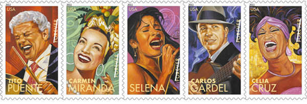In 2011, the USPS issued new “forever” stamps that honored the Latin music legends Selena, Carlos Gardel, Carmen Miranda, Tito Puente, and Celia Cruz.